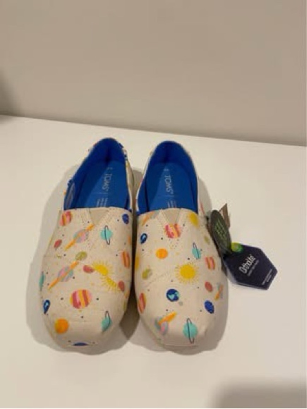 TOMS Kids Planet Print Slip-On Shoes - Cream with Blue Insole - Picture 2 of 6